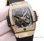 New Copy Hublot Spirit of Big Bang Automatic Yellow Gold Iced Out Case 47x52mm Mens